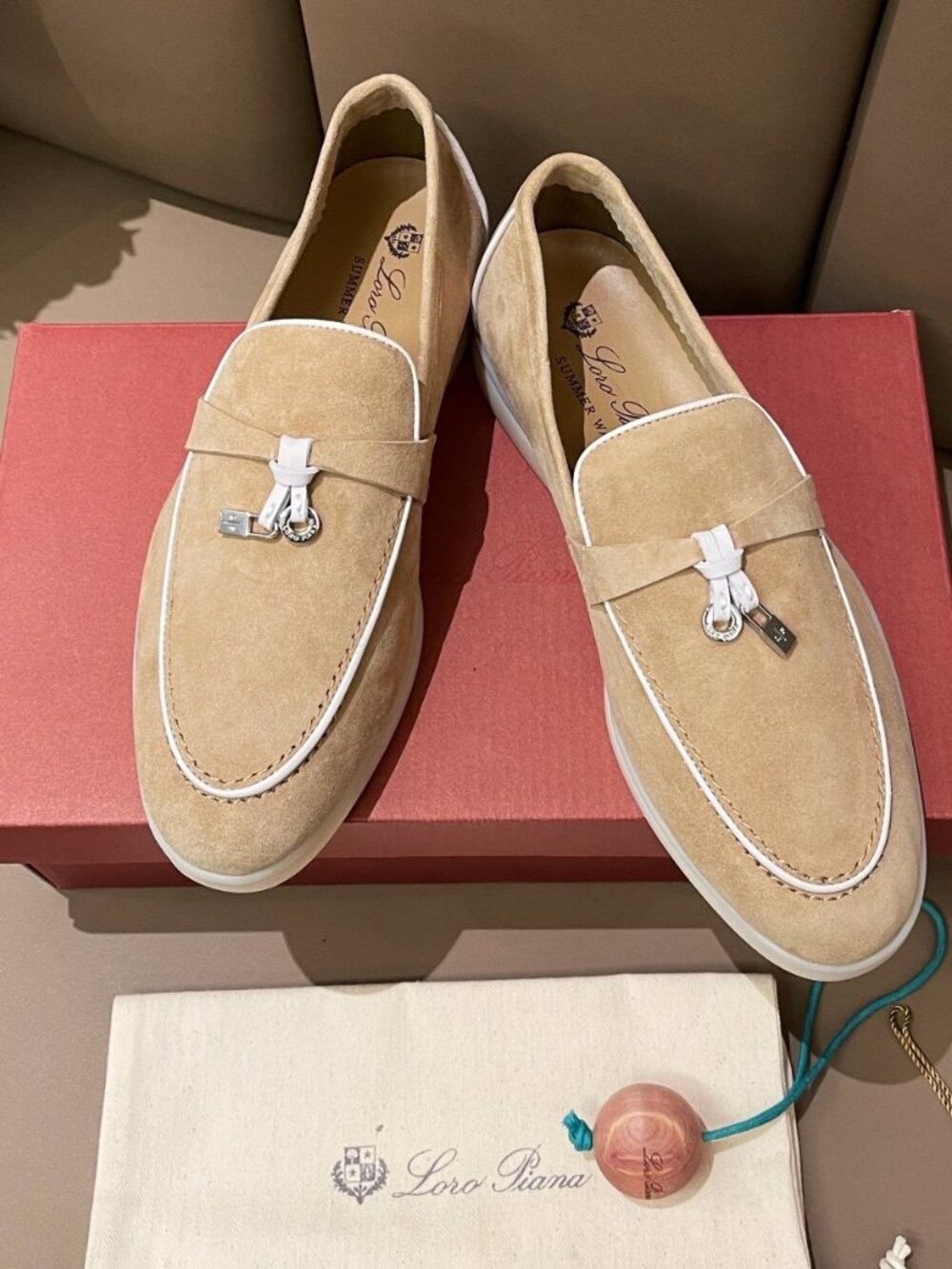Loro Piana Shami White Loafers with Platinum Buckles